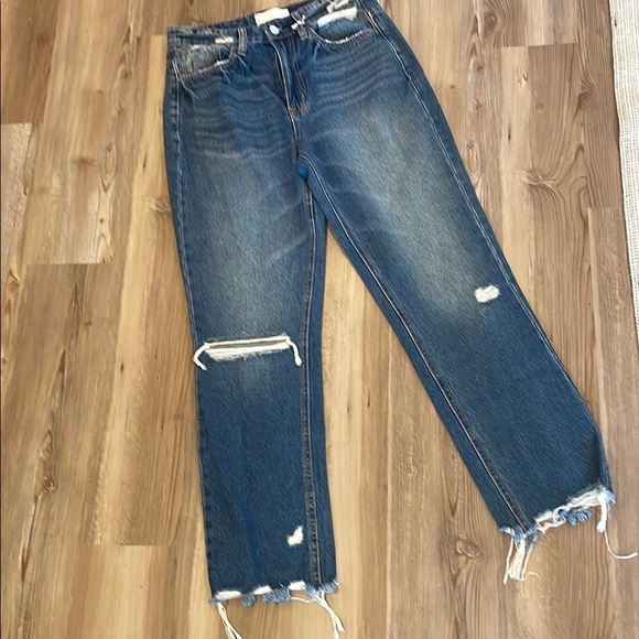 VERVET BY FLYING MONKEY Blue Straight Leg Jeans with Faded Distressing - Picture 4 of 8